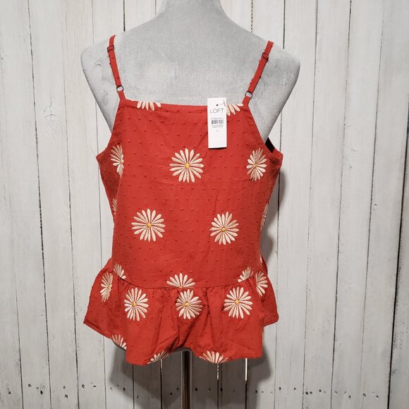 NEW Loft M Red Orange Embroidered Peplum Tank Top Cottage Boho Coastal Artsy Y2K - Picture 4 of 6